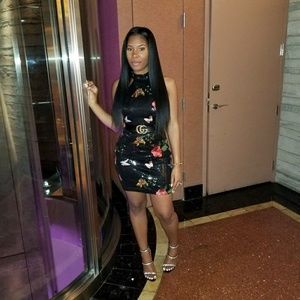 Black sequins embroidered floral dress